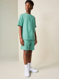 Groen - Set van T-shirt met textuur en korte mouwen en shorts (3 - 16 jr)