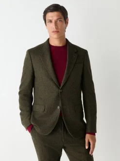 Groen - Slim Fit Herringbone Wool Blend Suit Jacket