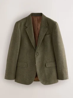Groen - Slim Fit Herringbone Wool Blend Suit Jacket