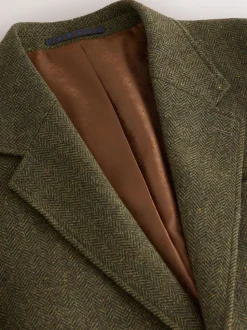 Groen - Slim Fit Herringbone Wool Blend Suit Jacket