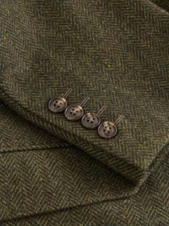 Groen - Slim Fit Herringbone Wool Blend Suit Jacket