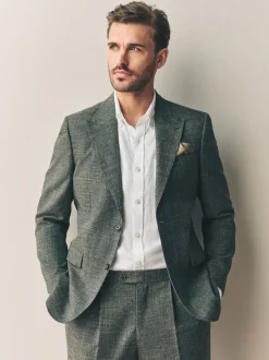 Groen - Slim fit Nova Fides colbert van Italiaanse linnenmix stof
