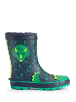 Groen - Start Rite - Little Puddle - Regenlaarzen met dinosaurus en gestrikte bovenkant