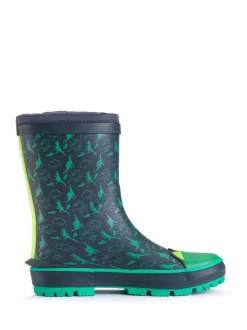 Groen - Start Rite - Little Puddle - Regenlaarzen met dinosaurus en gestrikte bovenkant