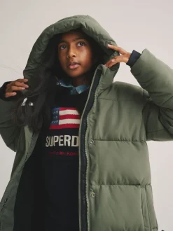 Groen - Superdry - Lange gewatteerde jas