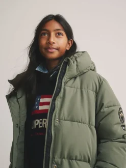 Groen - Superdry - Lange gewatteerde jas