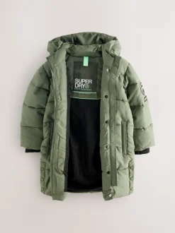 Groen - Superdry - Lange gewatteerde jas