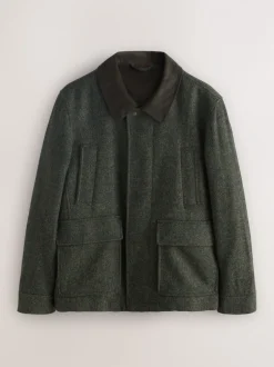 Groen - Wool Blend Herringbone Quilted Corduroy Collar Jacket