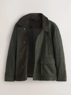 Groen - Wool Blend Herringbone Quilted Corduroy Collar Jacket