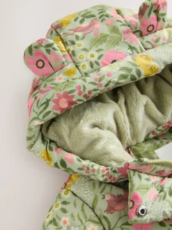 Groen bloemmotief - Regenbestendige gewatteerde jas met ruches (3mnd -7jr)
