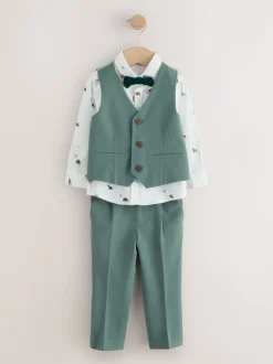 Groen dinosaurus - Set van gilet, overhemd, broek en vlinderdas (3mnd -9jr)