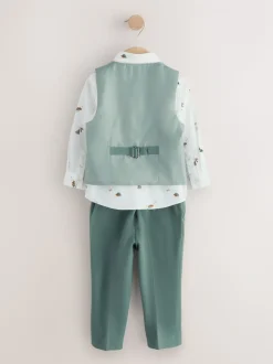 Groen dinosaurus - Set van gilet, overhemd, broek en vlinderdas (3mnd -9jr)
