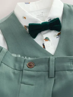 Groen dinosaurus - Set van gilet, overhemd, broek en vlinderdas (3mnd -9jr)