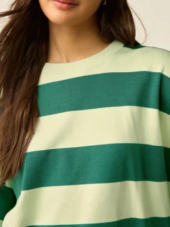Groen Eenkleurig - Boxy oversized T-shirt met relaxte pasvorm van zware stof en ronde hals