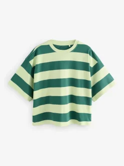 Groen Eenkleurig - Boxy oversized T-shirt met relaxte pasvorm van zware stof en ronde hals