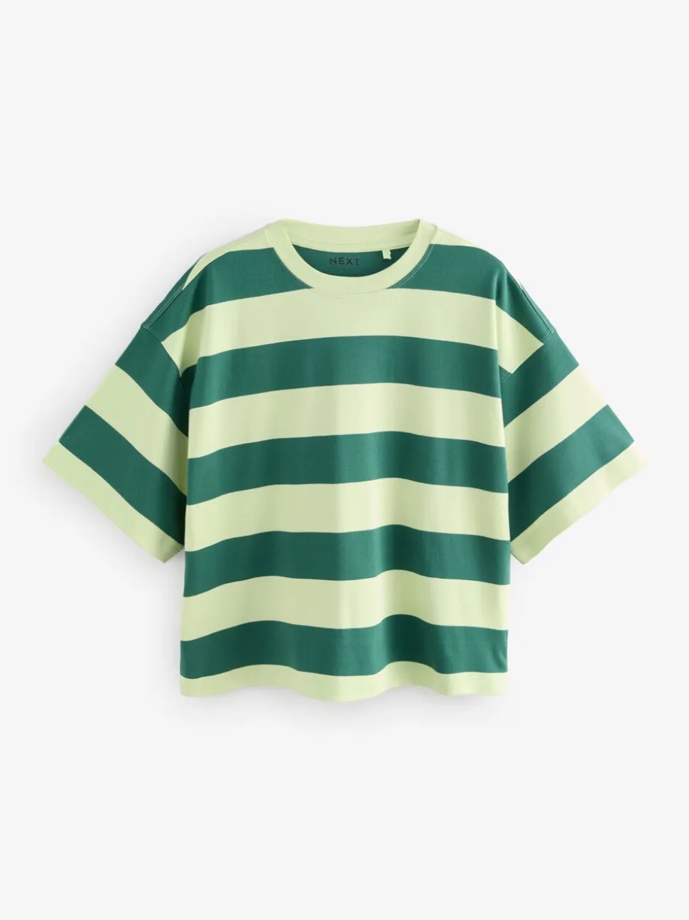 Groen Eenkleurig - Boxy oversized T-shirt met relaxte pasvorm van zware stof en ronde hals