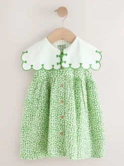 Groen gebloemd - Zomerjurk met kraag (3mnd -7jr)