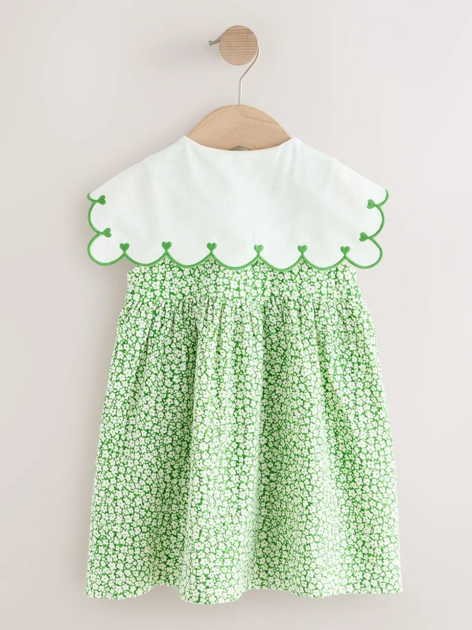 Groen gebloemd - Zomerjurk met kraag (3mnd -7jr)