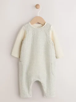 Groen geruit - Geweven bretelbroeken en bodysuit babyset (0mnd -2jr)
