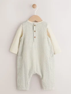 Groen geruit - Geweven bretelbroeken en bodysuit babyset (0mnd -2jr)