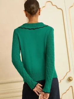Groen getipte strik - Love & Roses gebreide trui met kraag