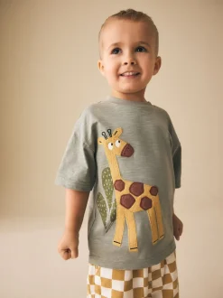 Groen giraf - T-shirt met korte mouwen en applicatie (3 mnd - 7 jr)