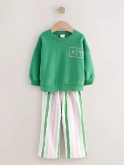 Groen Hey Hi - Set van sweatshirt en broek met wijde pijpen (3mnd -7jr)
