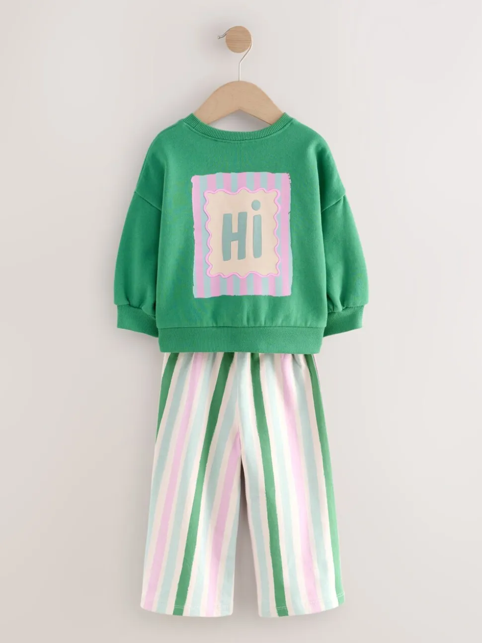 Groen Hey Hi - Set van sweatshirt en broek met wijde pijpen (3mnd -7jr)