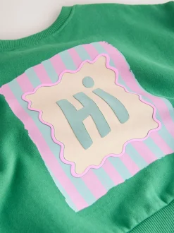 Groen Hey Hi - Set van sweatshirt en broek met wijde pijpen (3mnd -7jr)