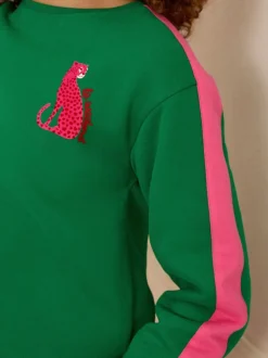 Groen luipaard met roze strepen - Love & Roses - Jersey sweatshirt met ronde hals