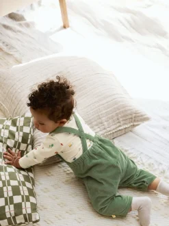 Groen met boerderijprint - Corduroy bretelbroeken en Bodysuit set (0mnd-2jr)