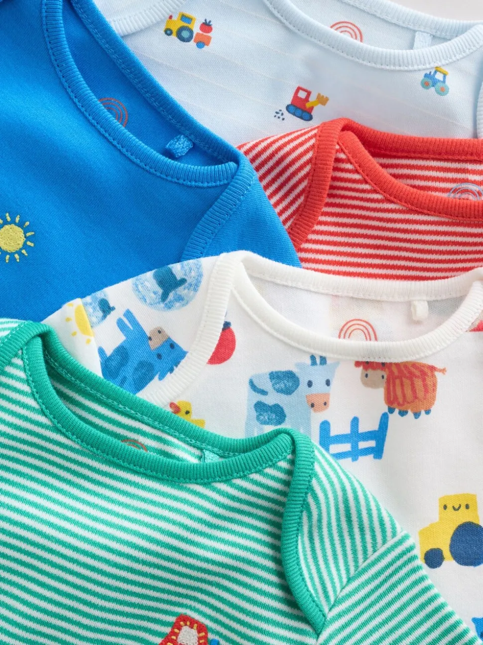 Groen met boerderijprint - 5 Babyrompertjes met korte mouwen
