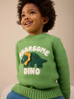 Groen met dinosaurussen - Gebreide trui (3mnd -7jr)