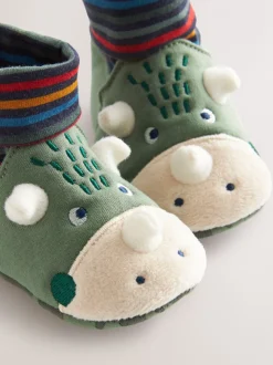 Groen met dinosaurussen - Babyschoenen met sok-bovenkant (0-18mnd)