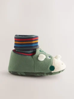 Groen met dinosaurussen - Babyschoenen met sok-bovenkant (0-18mnd)