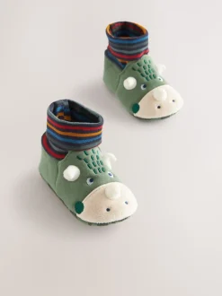 Groen met dinosaurussen - Babyschoenen met sok-bovenkant (0-18mnd)