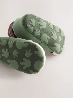 Groen met dinosaurussen - Babyschoenen met sok-bovenkant (0-18mnd)