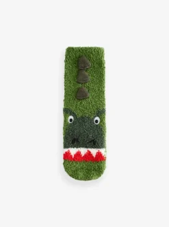 Groen met dinosaurussen - 2 paar knusse sokken