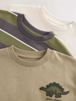 Groen met dinosaurussen - Set van 3 T-shirts met grafische print en lange mouwen (3mnd-7jr)