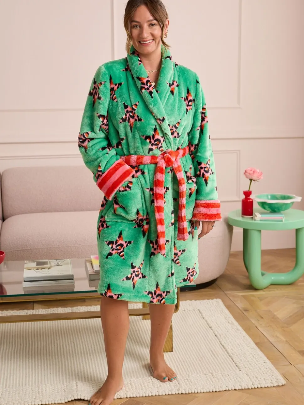 Groen met luipaardprint - Eleanor Bowmer Leopard Print Fleece Robe