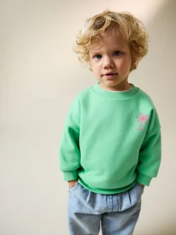 Groen met palmboomprint - Sweatshirt met ronde hals en all-over print (3 mnd - 7 jr)