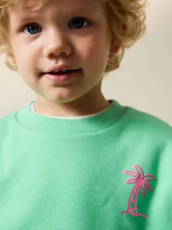 Groen met palmboomprint - Sweatshirt met ronde hals en all-over print (3 mnd - 7 jr)