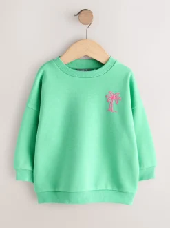 Groen met palmboomprint - Sweatshirt met ronde hals en all-over print (3 mnd - 7 jr)