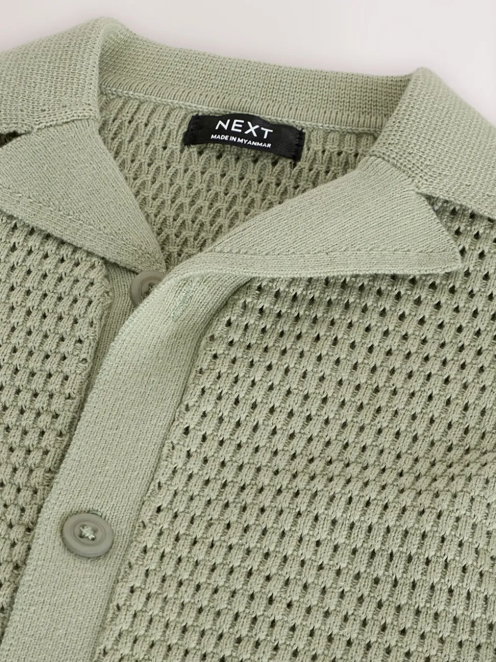 Groen met palmenprint - Gebreid poloshirt met reverskraag en korte mouwen met textuur (3mnd -7jr)