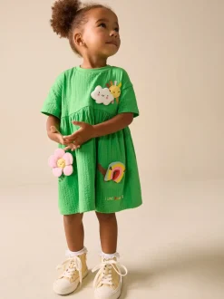 Groen met regenboog - Jersey Dress (3mths-7yrs)