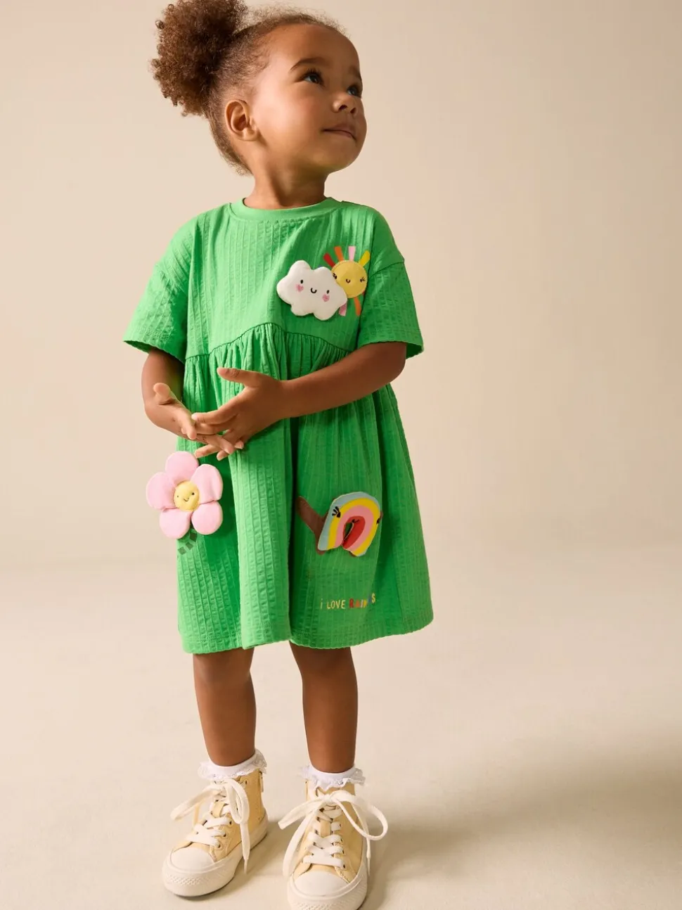 Groen met regenboog - Jersey Dress (3mths-7yrs)