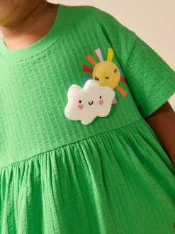 Groen met regenboog - Jersey Dress (3mths-7yrs)
