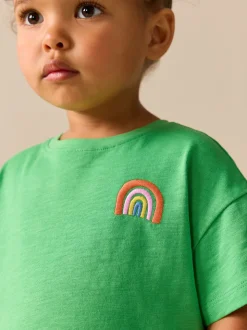 Groen met regenboog - Short Sleeve Embroidered T-Shirt (3mths-7yrs)