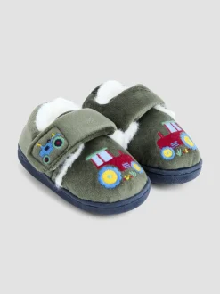 Groen met traktorenprint - JoJo Maman Bébé Slipper Shoe