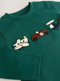 Groen met vervoerprint - T-shirt met applicatie en lange mouwen (3 mnd-7 jr)